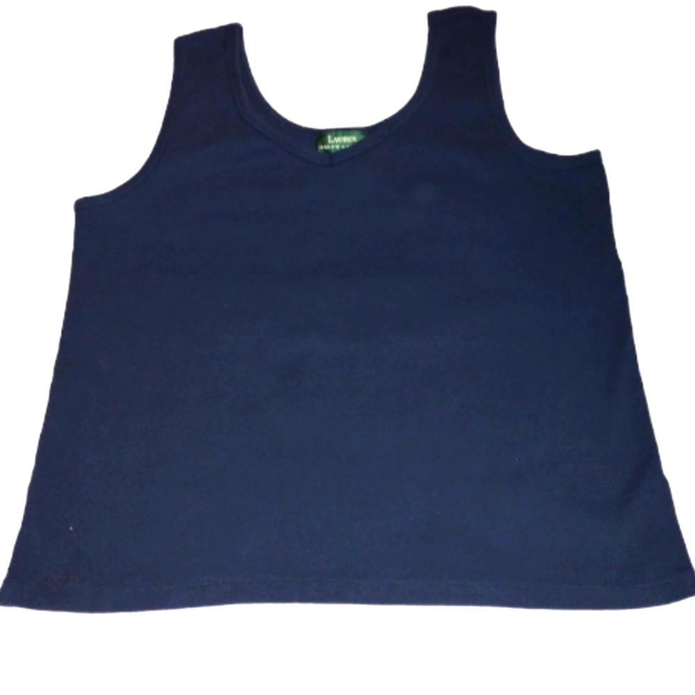 Vtg Y2k Ralph Lauren Navy Blue Ribbed V-Neck Sleeveless Tank Top Size 1X